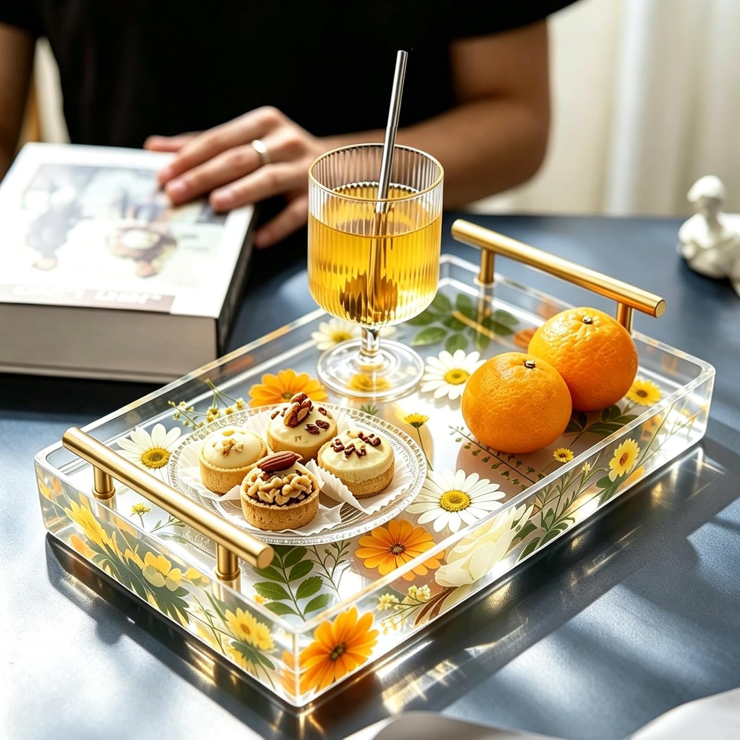 Large Tray Resin Silicone Mold with Gold & Silver Handles,13.4"X9.5"