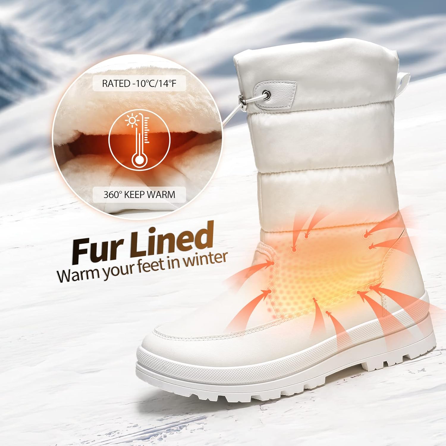 HYPOCRUTE Women's Warm Snow Boots with Fur Lined Black and White Wide Winter Boots Water-resistant Mid Calf Boots for Hiking,Working,Outdoors - Image 3