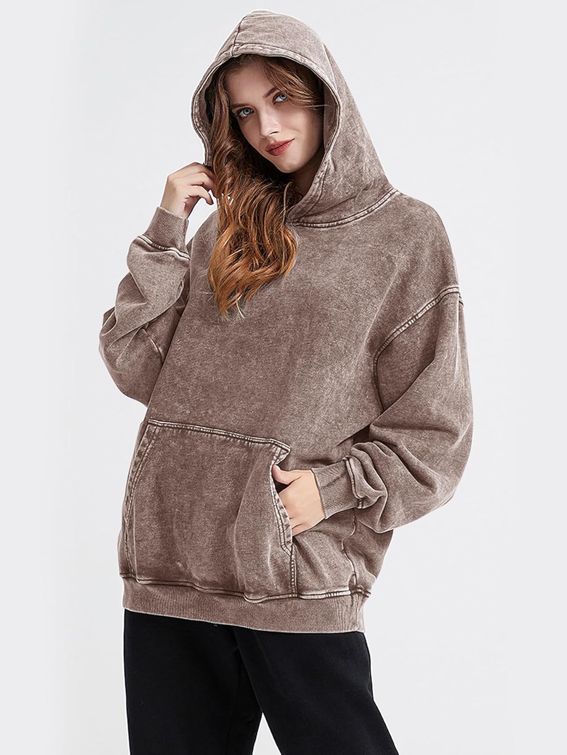 Mens Oversized Hoodie Acid Wash Hoodies Women Vintage Sweatshirt Heavyweight Cotton Unisex Retro Pullover Streetwear - Image 3