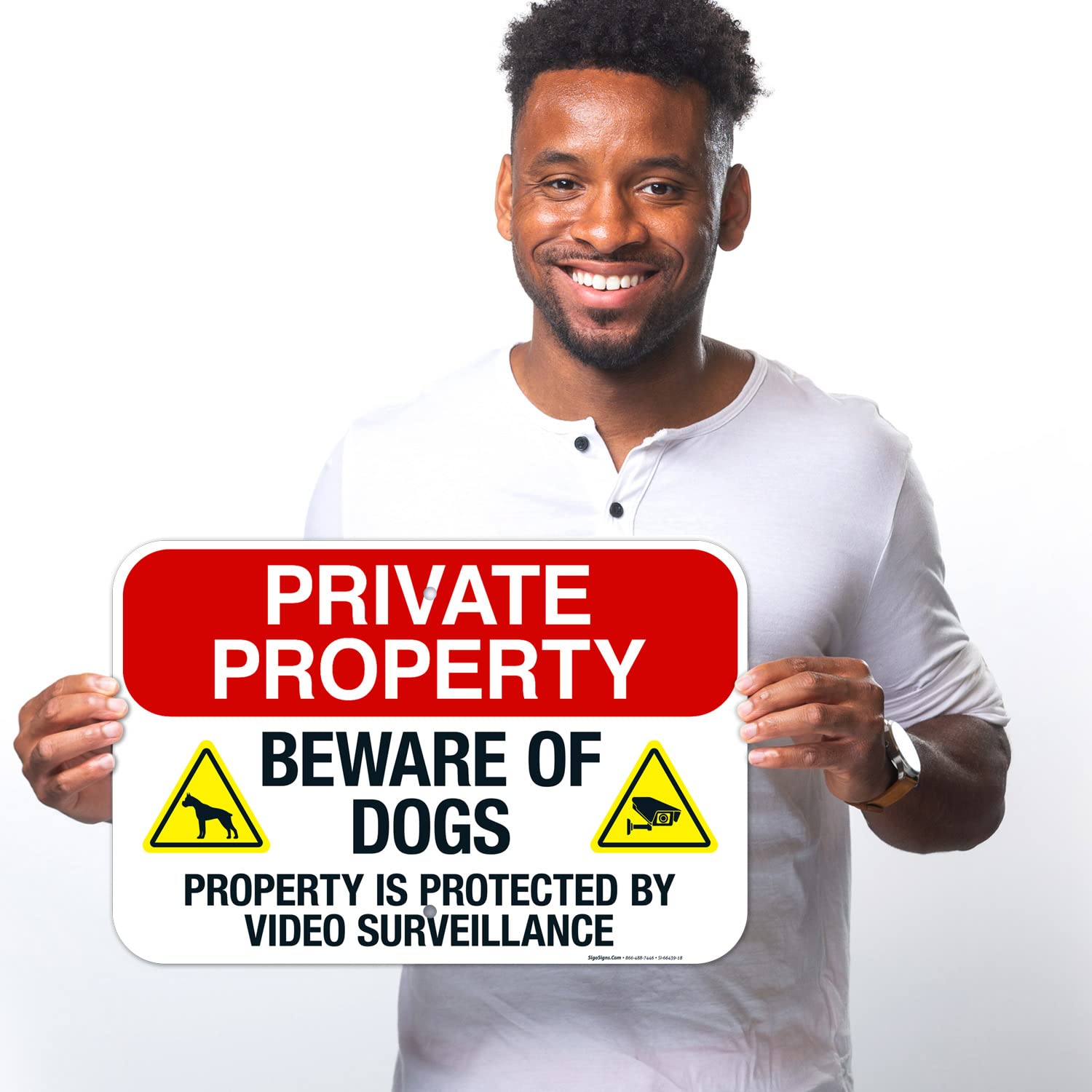 Private Property Beware of Dogs Property is Protected Sign, 12x18 Inches, 55 mil Thick HDPS (high Density polystyrene), Made in USA