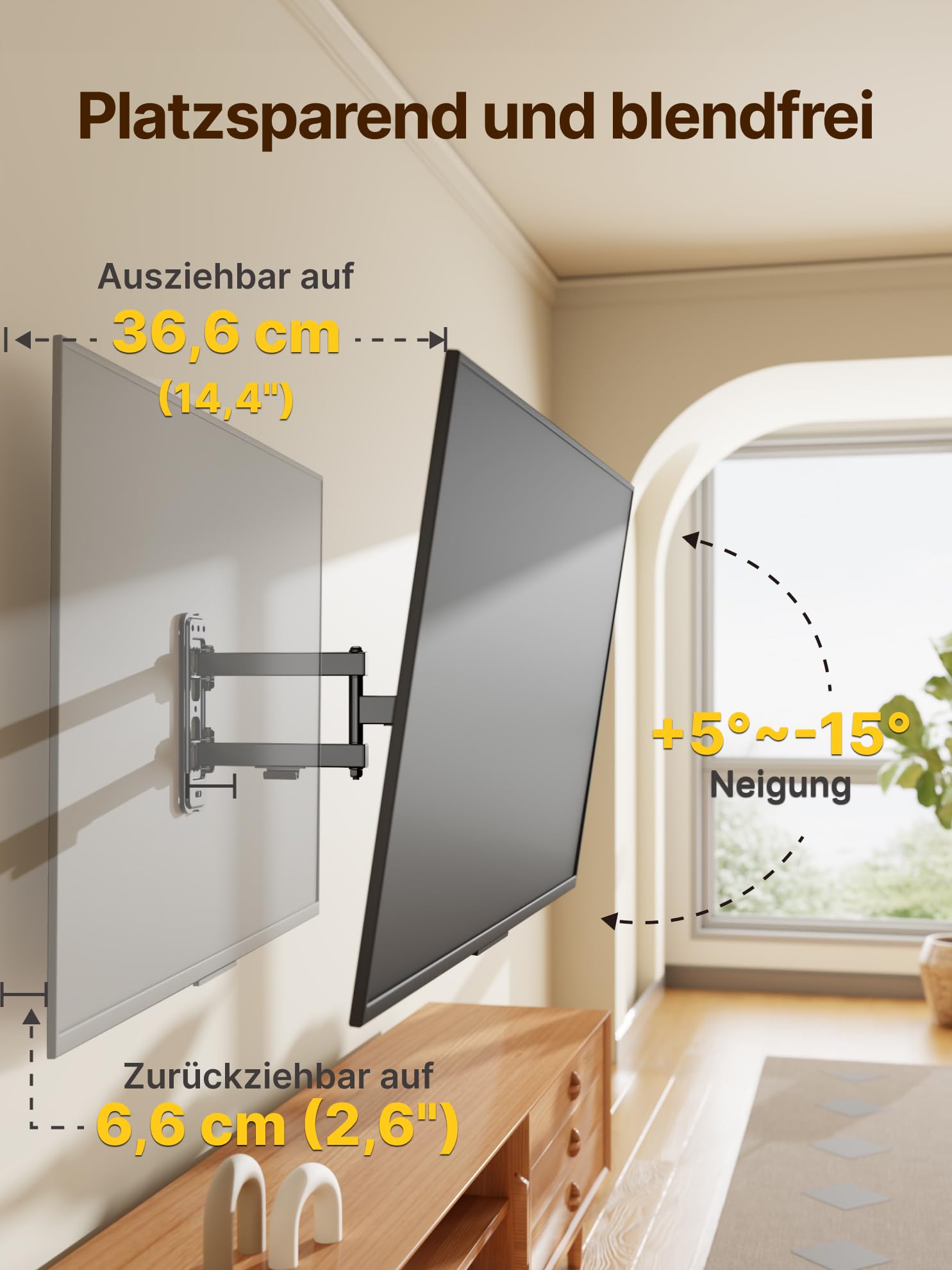 monTEK Supporto da parete per televisori piatti e curvi da 13-55 pollici o monitor fino a 25 kg, orientabile a 180° e girevole a 95°, supporto TV inclinabile, supporto universale da parete per TV, max