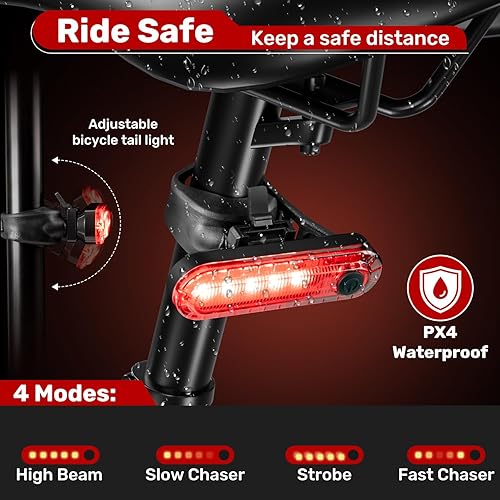 Miniatura 3 de Luz de bicicleta súper brillante para montar por la noche, juego de faros delanteros y traseros recargables por USB con haz alto y bajo, faro LED