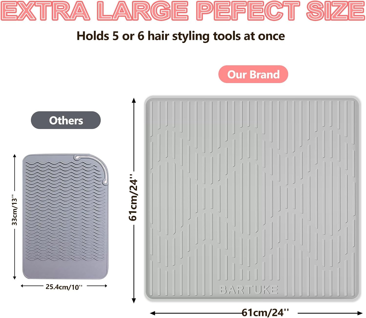 Lorvain Oversize Silicone Heat Resistant Mat for Hair Tools, Large Silicone Mat for Curling Iron, Flat Iron, Hot Tools Holder, Portable Hair Straightener Pad Cover for Travel Vanity Salon(24" x 24”)