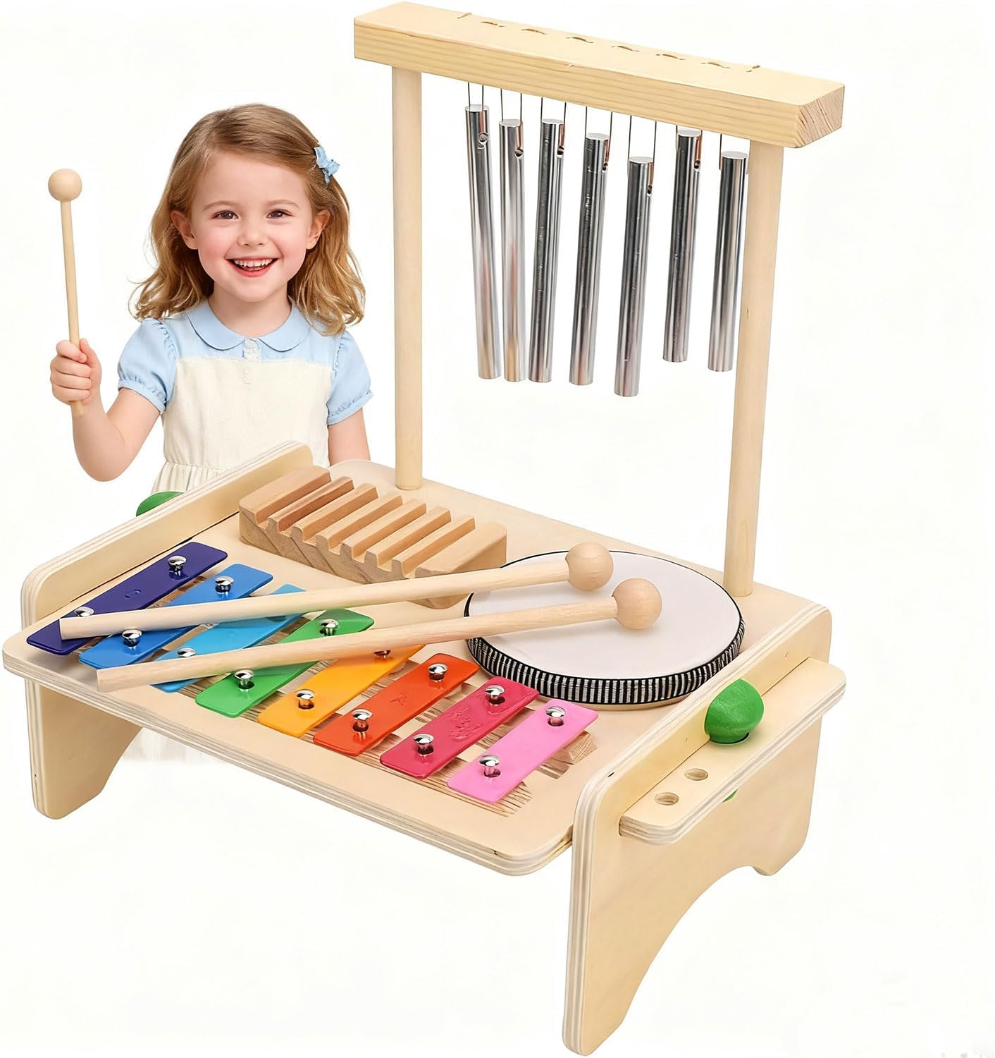 Kids Drum Set,Wooden Toddlers Musical Instruments Toys,Montessori Instrument for Toddler,Baby Drums Musical Toys Gifts for 3 4 5 Years Old Boys Girls 