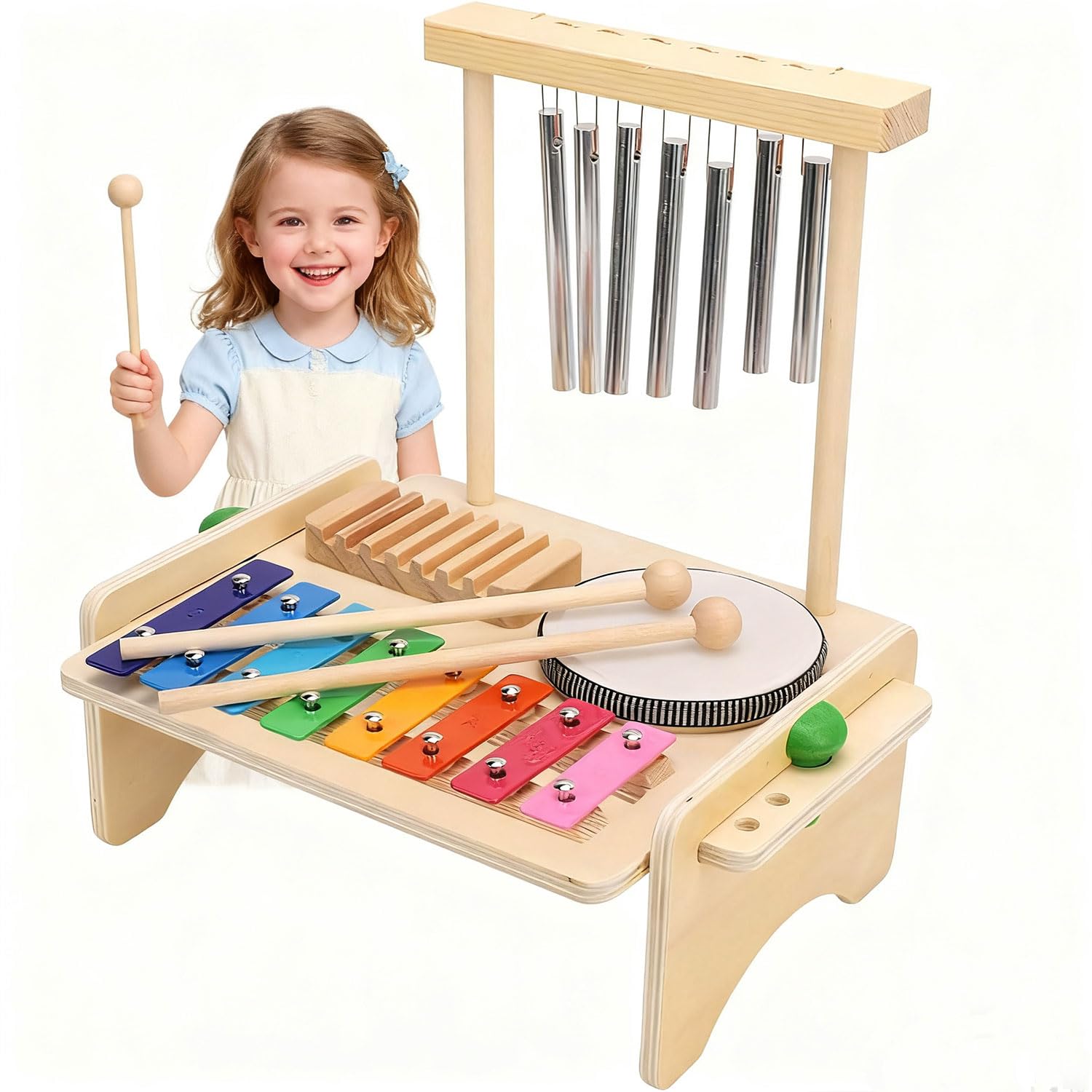 Kids Drum Set,Wooden Toddlers Musical Instruments Toys,Montessori Instrument for Toddler,Baby Drums Musical Toys Gifts for 3 4 5 Years Old Boys Girls ﻿