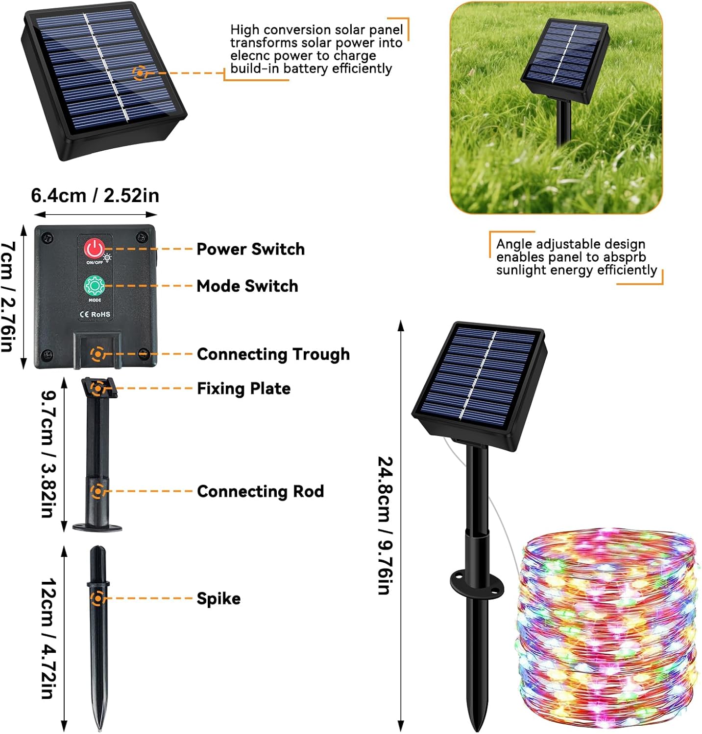 Solar String Lights Outdoor Waterproof 6 Pack Total 198ft 600LED 8 Modes Twinkle Lights Solar Fairy Lights for Patio, Garden Yard Party Tree Christmas Halloween Decoration, Multicolor
