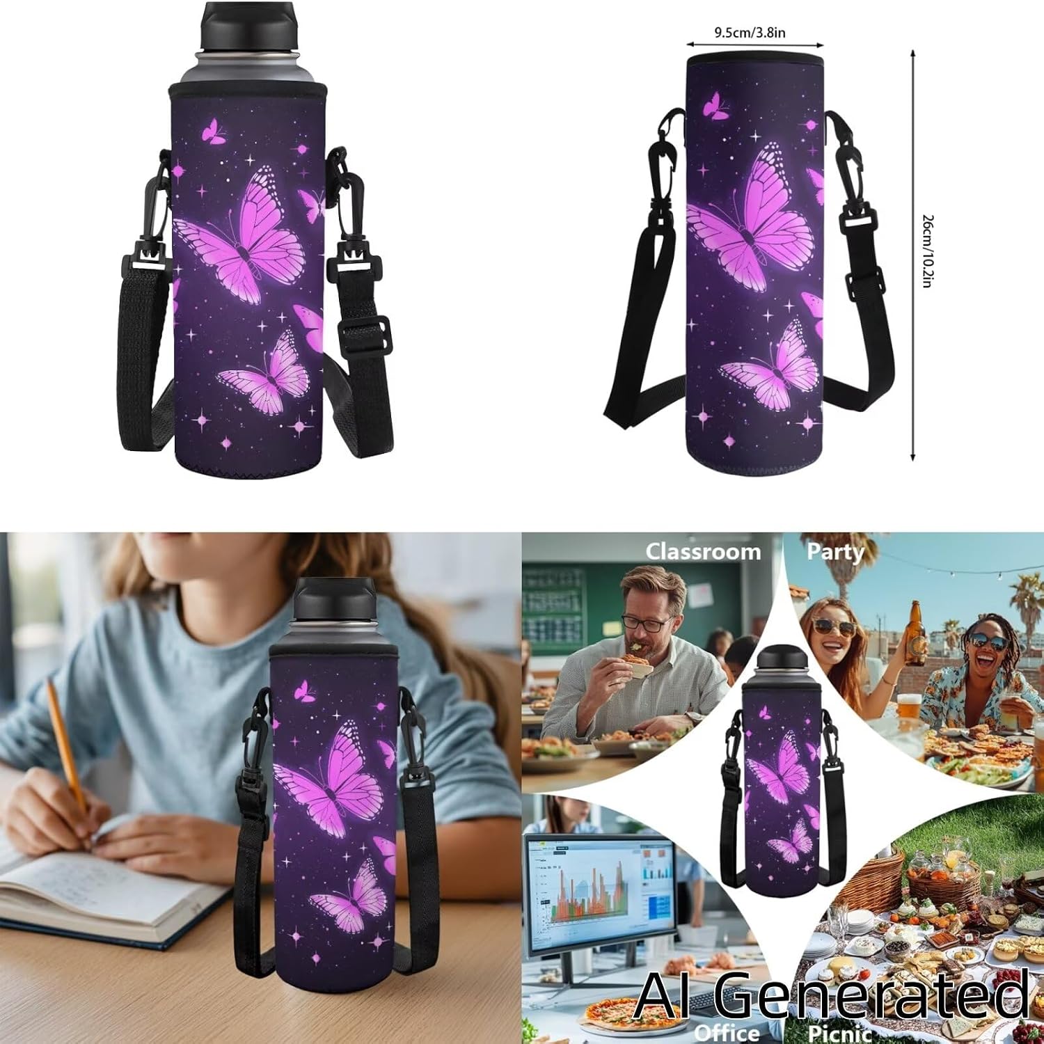 ZOUTAIRONG Kids School Backpack and Lunch Bag Double Zipper Large Capacity Bookbag 5 Piece Backpacks Sets Casual School Daypack for Boys Girls, Purple Butterfly