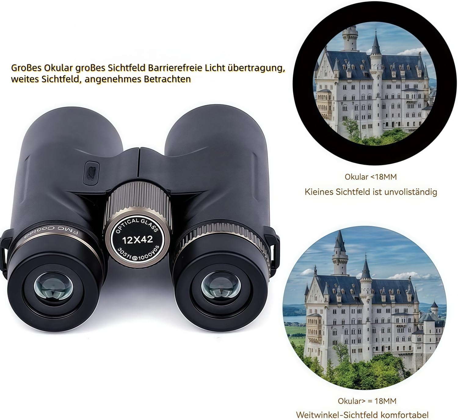 Bosco Fernglas C9 Original 12x42 Fernglas, hohe Vergrößerung und hohe Auflösung, Nachtsichtfunktion,Allround-Outdoor-Binokular FürReisen/Sternenhimmel-Beobachtung (Schwarz)