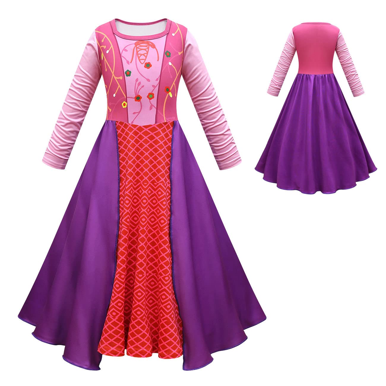 IMEKIS Disfraz de Bruja del Diablo de Halloween para Niñas Winifred Sarah Mary Vestido de Cosplay Elegante Princesa Vestido de Reina Malvada con Capa de Cumpleaños Traje de Fiesta de Carnaval