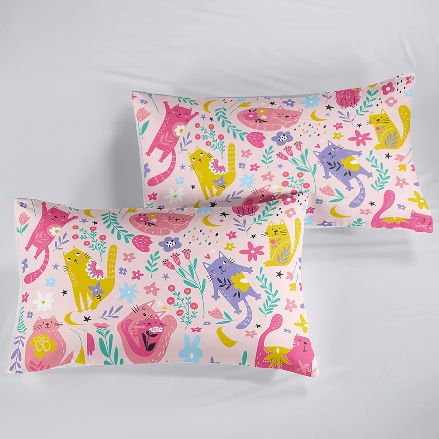QOOMO Floral Cat Comforter Twin Size,Pink Cat Bedding Set for Kids Teens Girls,3Pcs Bedding Set Printed Comforter with 2 Pillowcases,Down Alternative,Soft and Lightweight(Pink,Twin Size) - Image 6