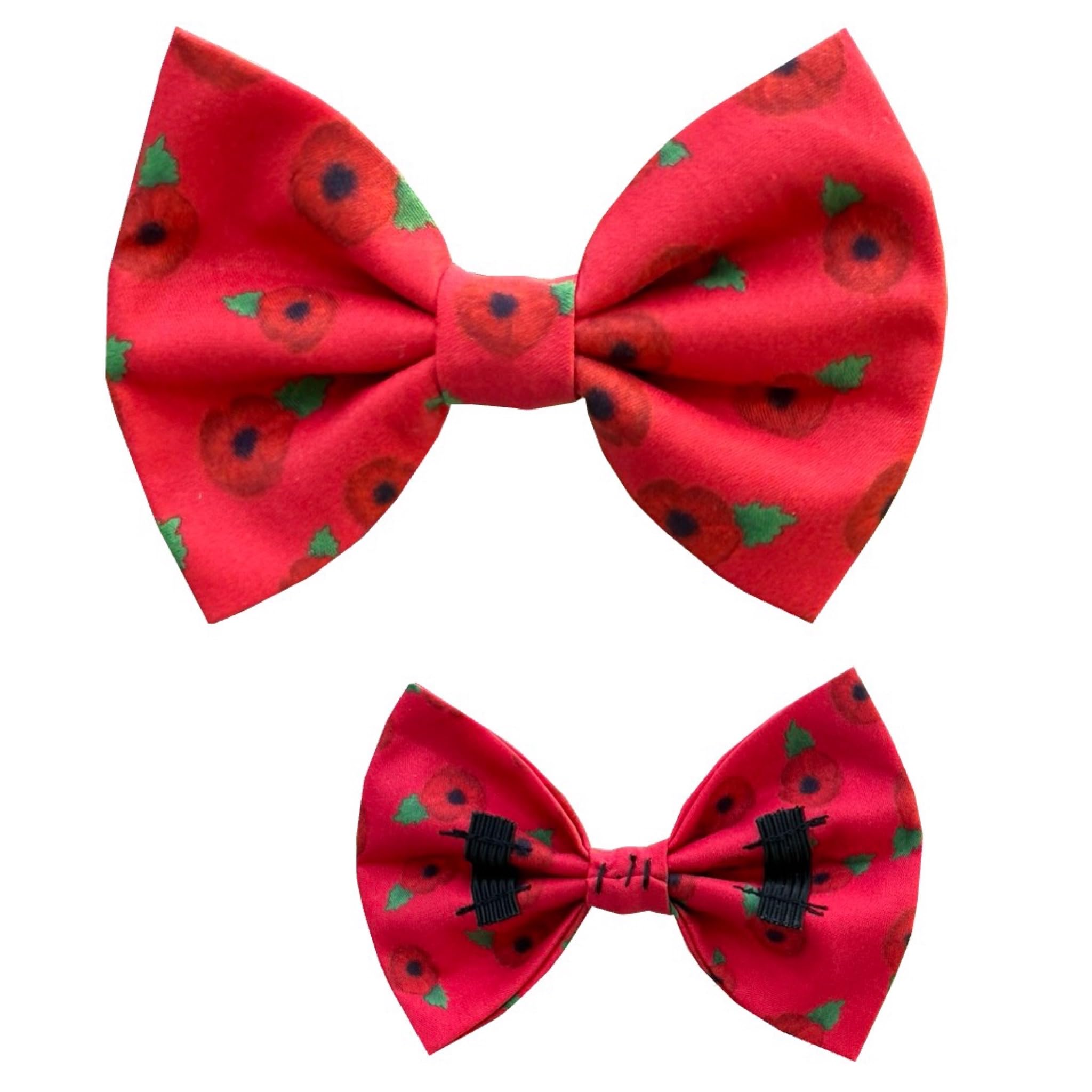 New Bowtie Dog Bow Tie - Remembrance Day Pet Poppy Design Memorial Tribute Pet Elastic Band attach COLLAR ACCESSORY UK (L Poppy Print)