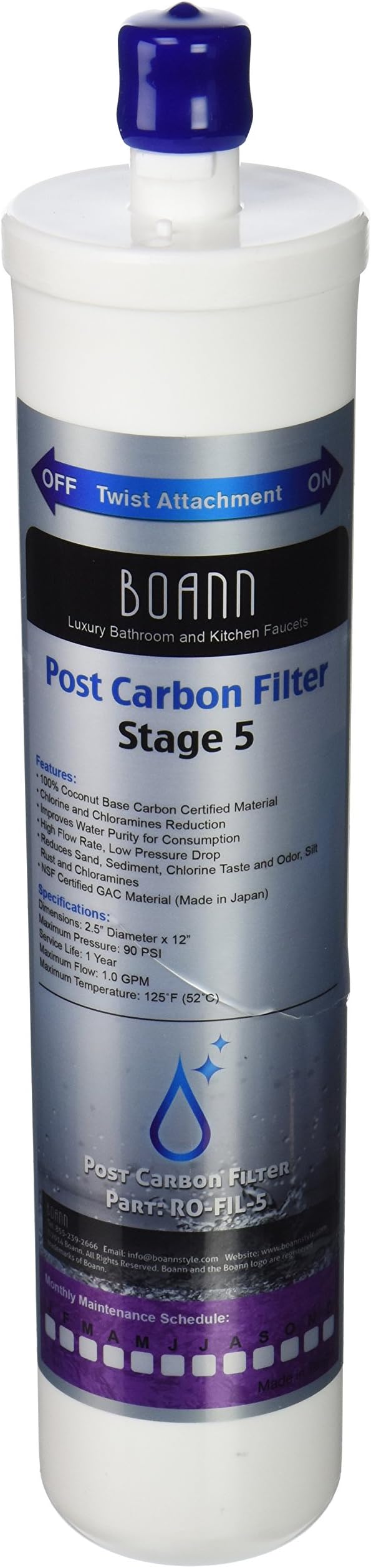 BOANN RO-FIL-5 Post Carbon Filter for RO Water Filtration System
