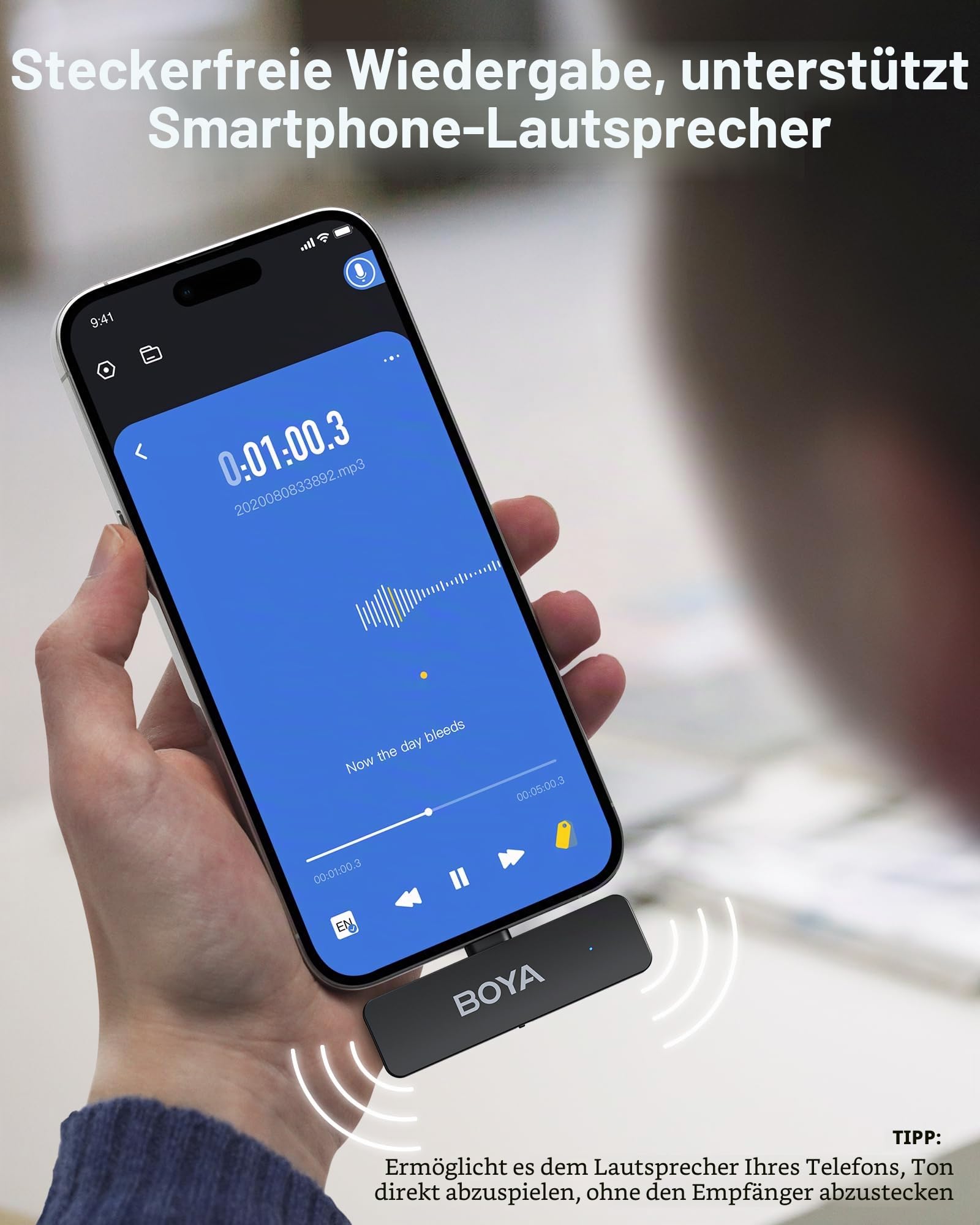 BOYA BY-V4U Mikrofon kabellos für iPhone 15-17, Android, 4-Kanal Mono-Ausgang, Mini Mikrofon, Wireless Lavalier-Mikrofon USB-C, Geräuschunterdrückung, 360° Clip-Ansteckmikrofon für Videoaufnahmen