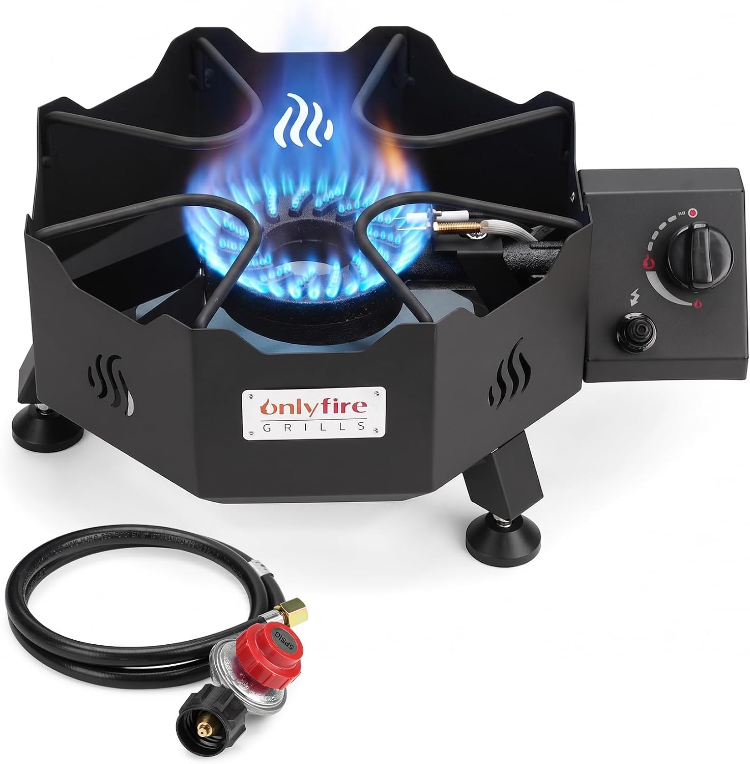 ONLYFIRE GRILLS Tabletop Gas Burner, Propane Camping Stove with Hose, GS366