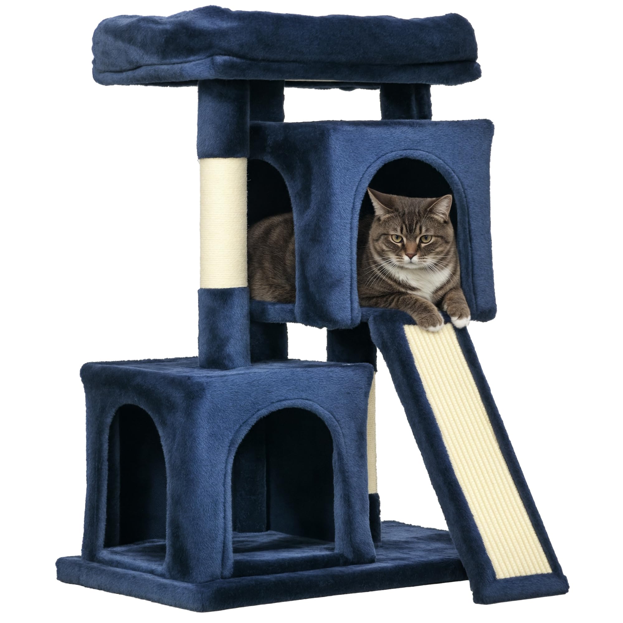 PawHut Cat Tree 83cm Indoor Cat Scratching Post Kitten Tower, Navy Blue