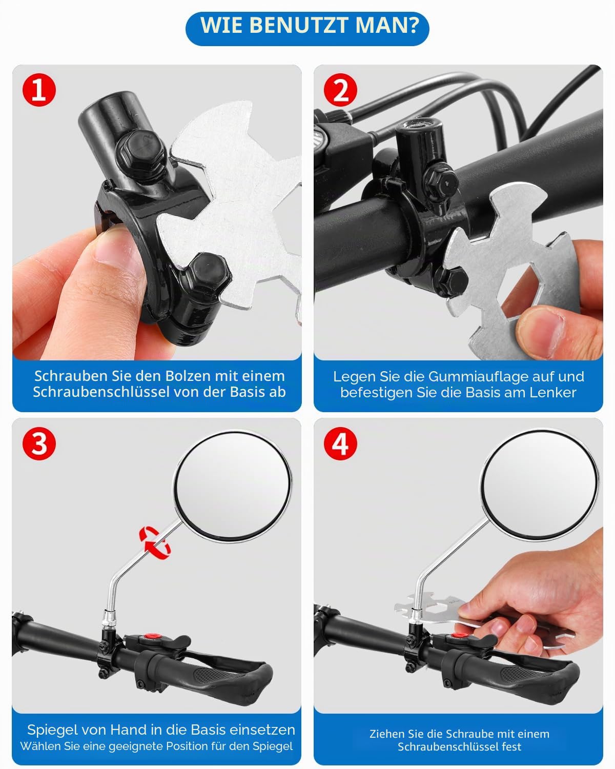 Fahrradlenker Rückspiegel, universell verstellbar, drehbar, klarer Spiegel für Mountainbike, Rennrad, Elektrofahrrad, Motorrad, Elektroroller, mit 8 mm installieren Basis (1 Paar konvex)