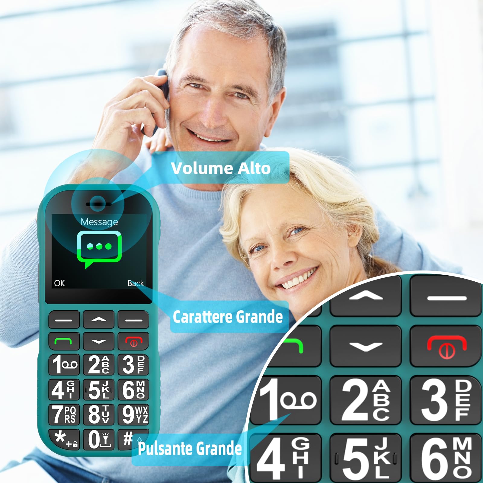4G Telefono Cellulare per Anziani con Tasti Grandi | USB Tipo C Ricarica Rapida | 1800mAh Batteria | Volume Alto| Funzione SOS | Base di Ricarica | Chiamata Rapida | Sveglia | Facile da Usare | Verde