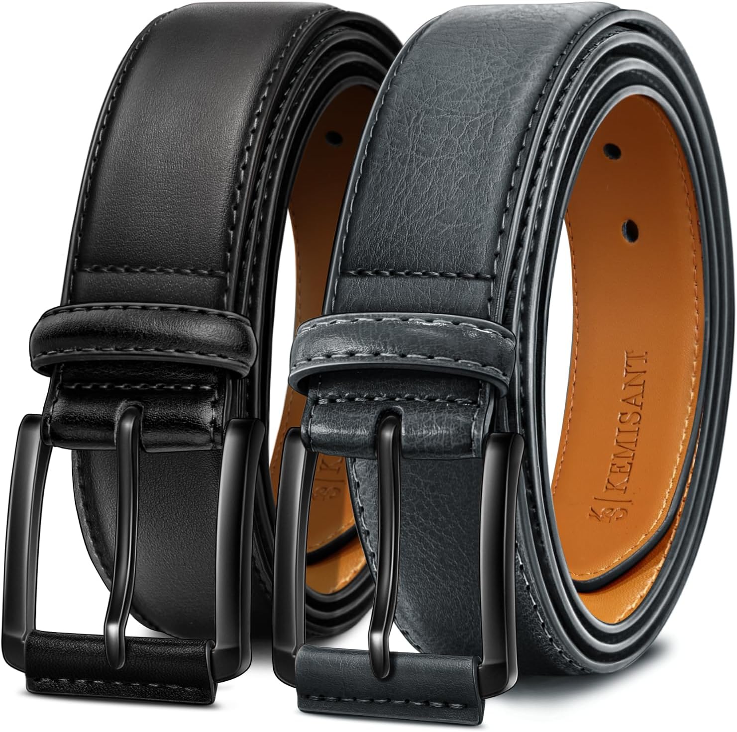 KEMISANT Men Belt 2Pack – Genuine Leather Belt for Men Dress Casual Golf Jeans 1 3/8"