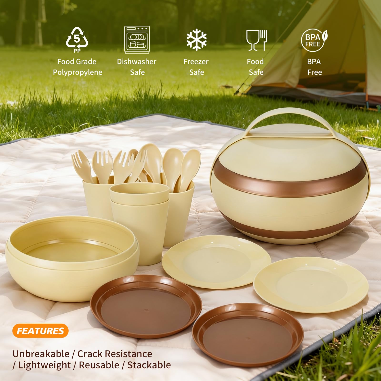 Amazon.com | Camping Dishes Picnic Set, Camping Plates Cups and