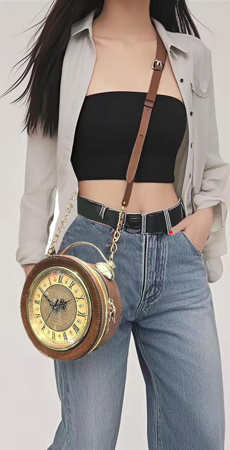 Clock Shaped Purse Women Classic Retro Handbag Crossbody Messenger Shoulder Bag Steampunk Unique Novelty Clock Bag