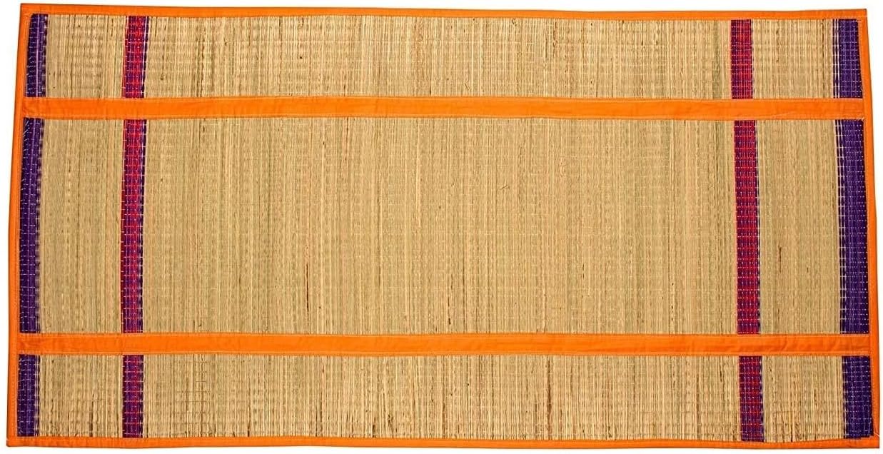 3 Folded River Grass Madurkathi mat Floor Chatai for Sleeping On Floor, Yoga Mat/Beach mat/Seagrass mat/Folding Yoga mat 34 x 68 Inches Multicolor