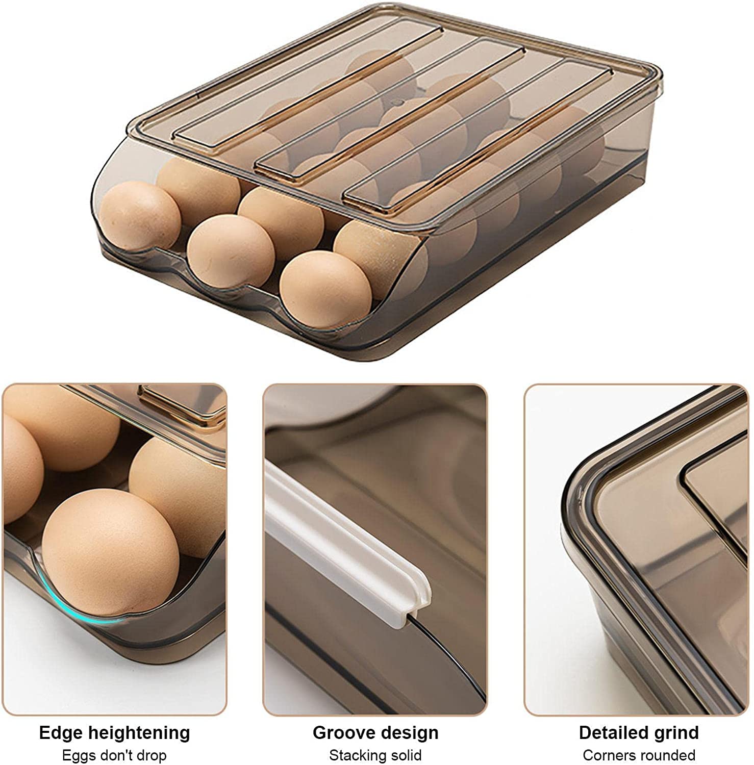 Homava Egg Storage Box Refrigerator Automatic Rolling Egg Container| Set of 3 | 21 x 21.5 x 28.4 CM |Plastic 1