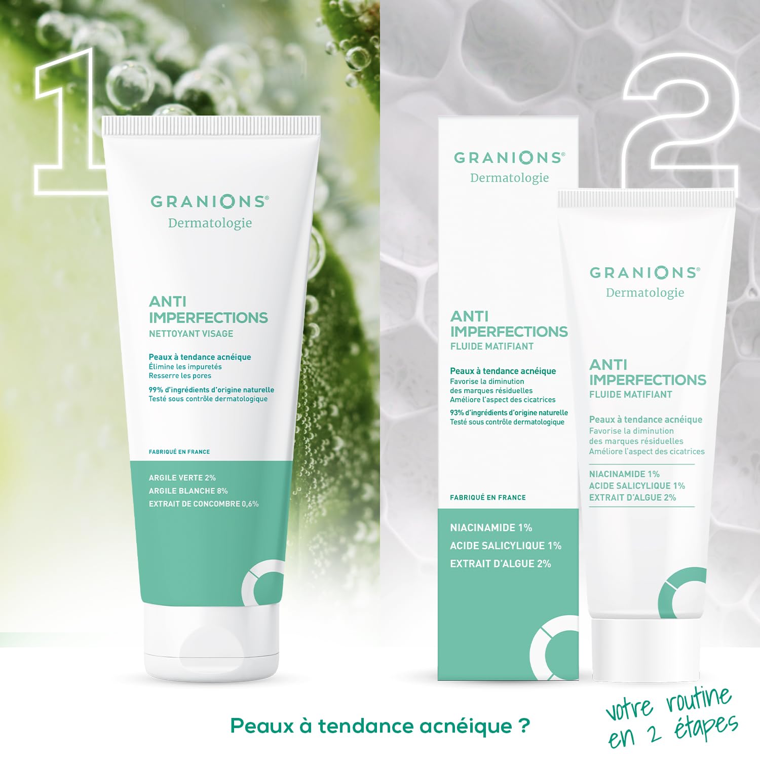 GRANIONS Nettoyant Visage Anti Imperfections - Nettoie, Hydrate & Purifie | Elimine les Impuretés & l’Excès de Sébum - Argile Verte, Argile Blanche, Vitamine C - Pour l'Acne - Résultats Prouvés - 150g