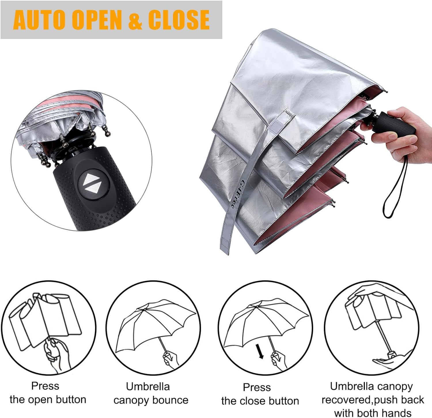 G4Free UPF 50+ UV Protection Travel Umbrella 42/46 Inch Windproof Silver Coating Sun Blocking Umbrella