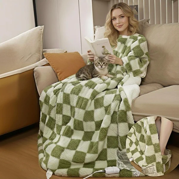 Silver Island Heated Blanket with Foot Pocket 50"x60", Double-Sided Sherpa Electric Throw Blanket with Over-Heat Protect, Machine Washable, ETL&FCC Certification (Green White)