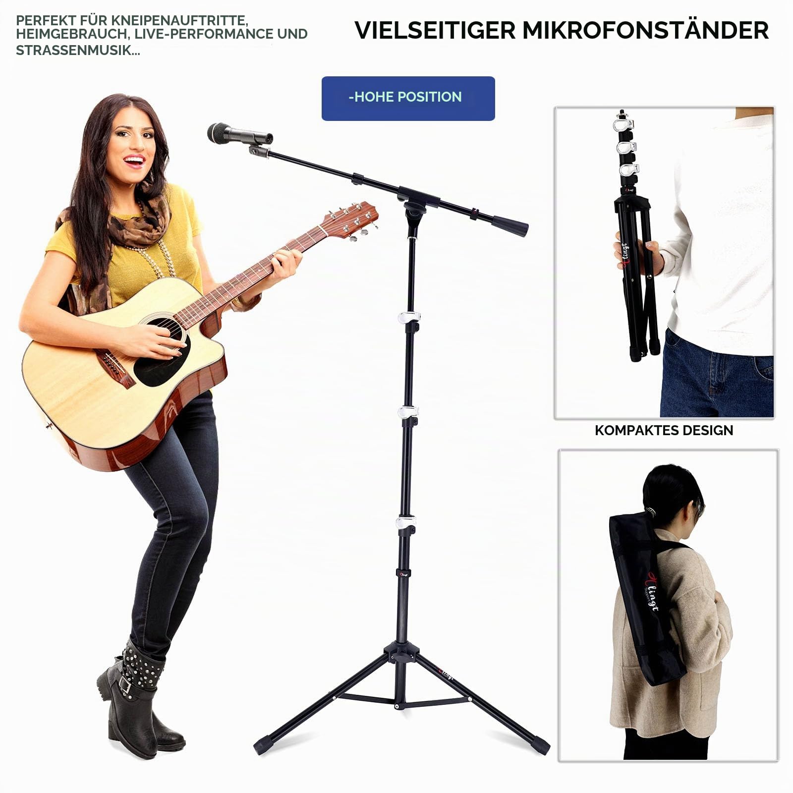 Mikrofonständer, Mikrofonstativ Tragbarer Mic Stand Mit Galgen, Easygo Mikrofonstativ mit Teleskoparm, Wasserdichte Deluxe-Schutztasche von Tlingt Support