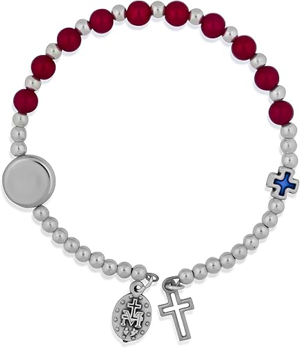 Pulsera de rosario con medalla milagrosa y cruz
