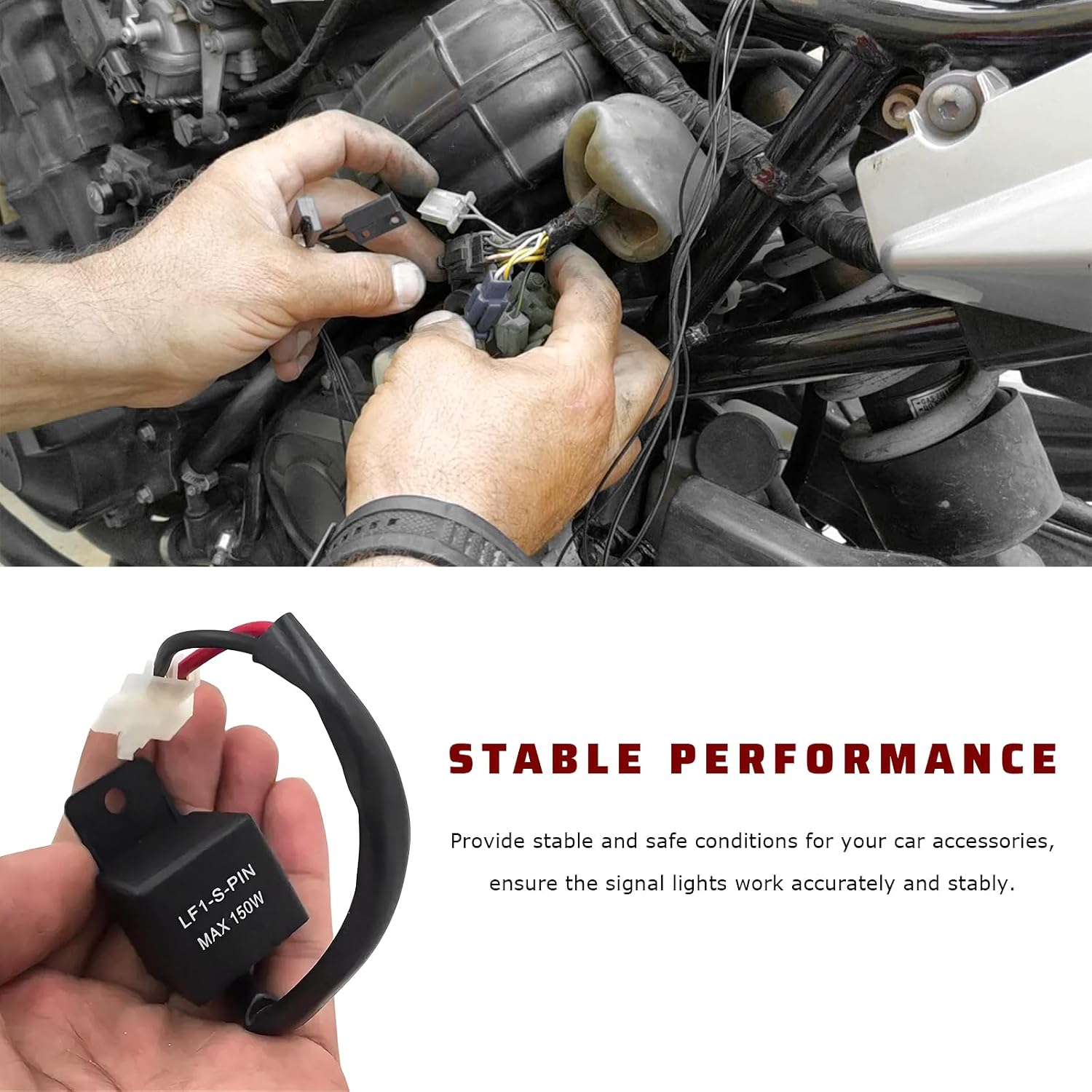 Motorcycle LED Flasher Relay for Turn Signal, 12V 2 Pin LF1-S-PIN LED Blinkers Relays with Wires, Plug and Play Electronic Flasher Relay for Bikes Motorcycles Scooters