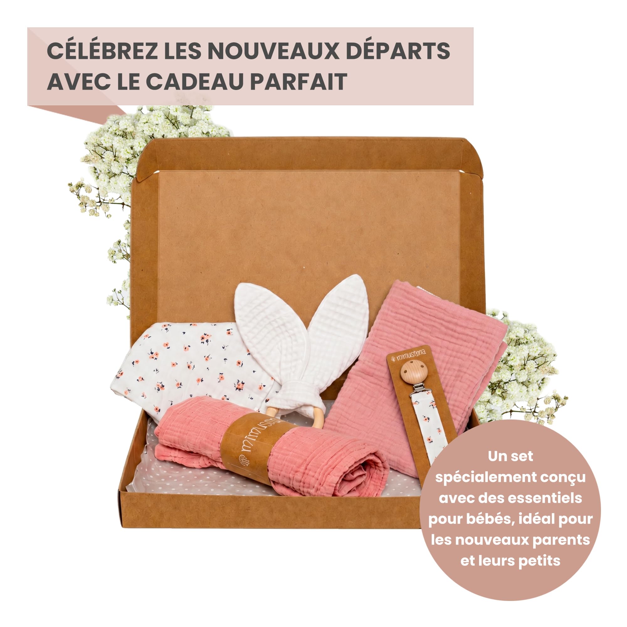 MIMUSELINA Coffret Naissance Fille ou Garçon | Coffrets Cadeaux pour Bébé | Coffret de Naissance Mixte pour Cadeau Nouveau Né | Disponible en Différentes Tailles | Provenza, Small