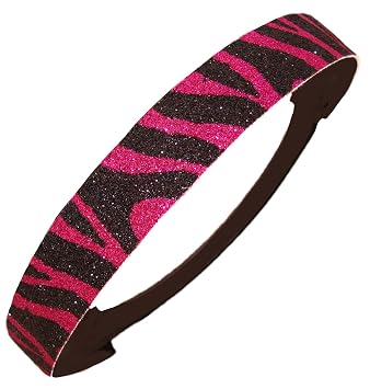 Glitter Headband Pink and Black Zebra by Kenz Laurenz - Elastic Stretch Sparkly Fashion Headbands for Teens Girls Women Softball Pack Volleyball Basketball Set Sports Teams Store