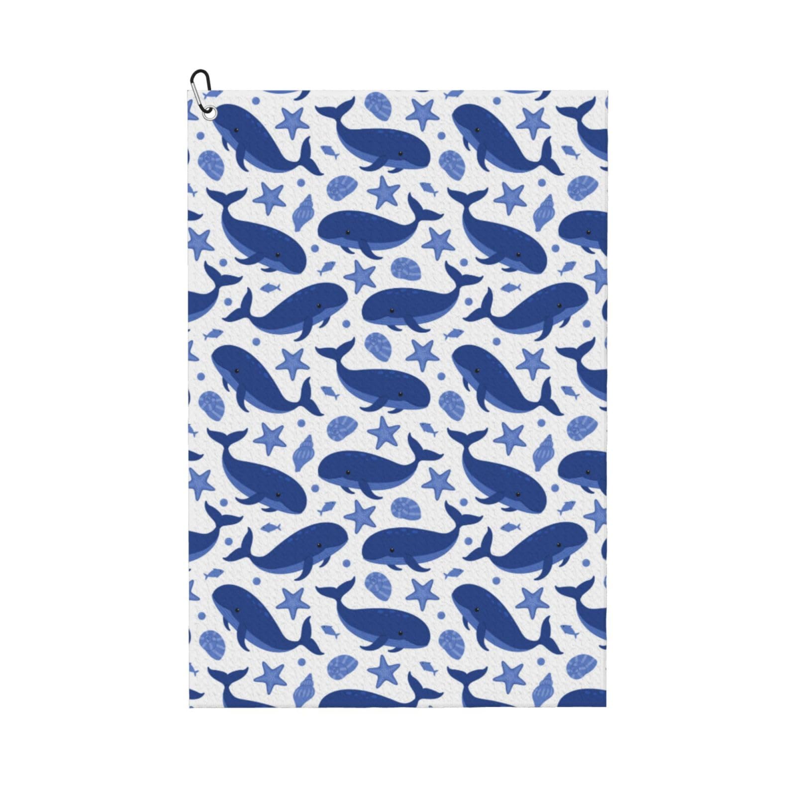 AOOEDM Whale Print Golf Towel with Carabiner Clip Absorbent Microfiber Golf Towel for Cleaning Golf Ball Club Putter Iron for Golf Bag Trolly Belt Loop 16" X 24"