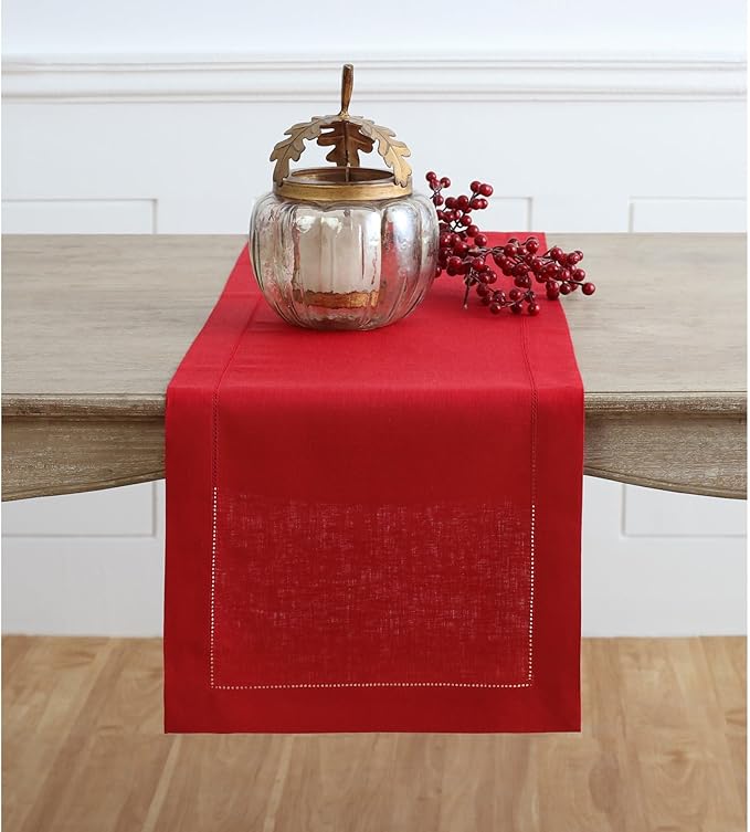 Solino Home Red Linen Table Runner 120 inches Long 100 Pure Linen 14 x 120 Inch