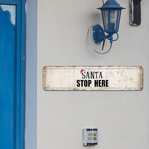 Vista 108 de Santa's Workshop North Pole Street Letreros personalizados de metal para exteriores, letrero de metal de bienvenida para Navidad, decoración