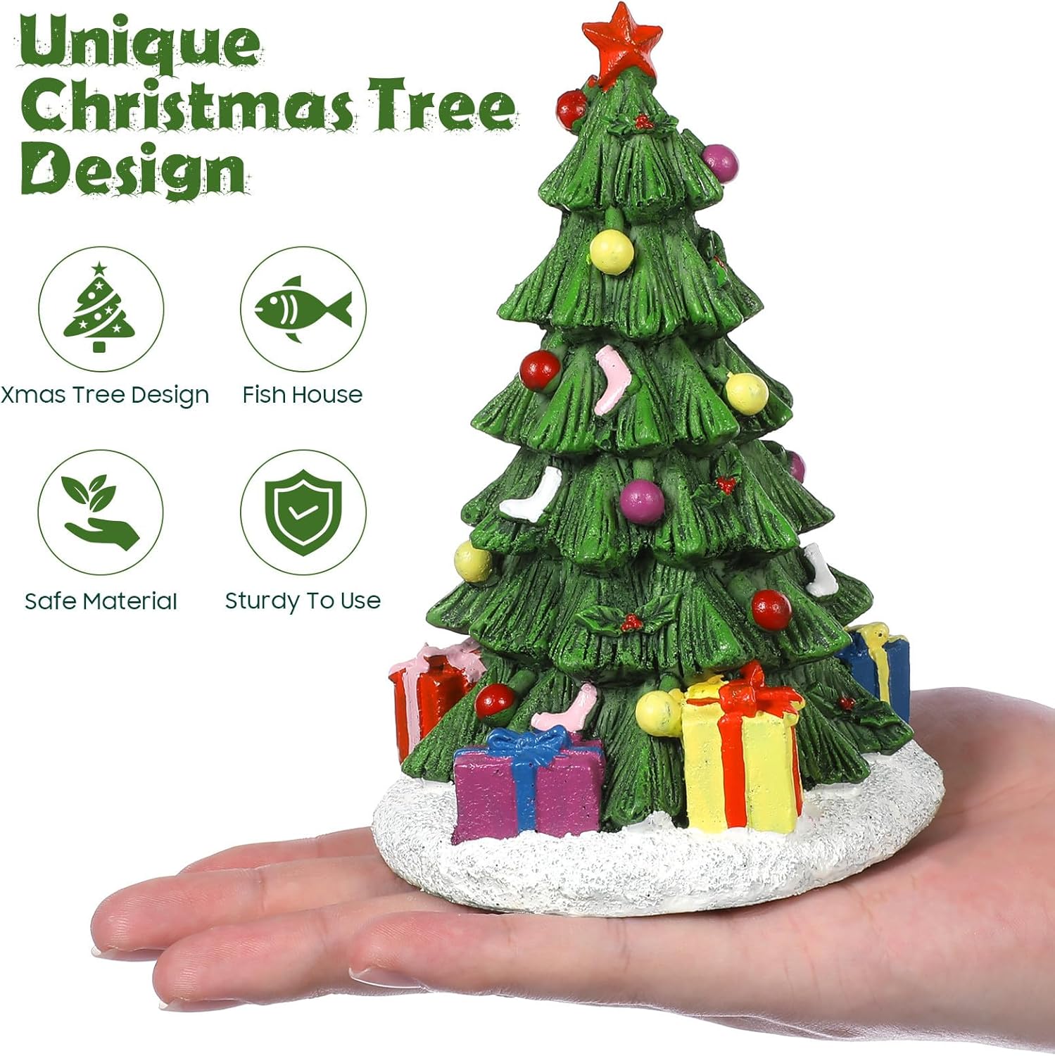 UKCOCO Aquarium Christmas Tree Decorations, Resin Fish Tank Xmas Tree, Realistic Desktop Aquarium Accessory, Multi-Color, 5. 90 X 4. 13 X 3. 93 Inch