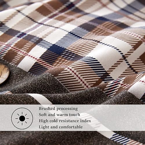 Miniatura 2 de Simple&amp;Opulence Juego de funda de edredón de franela de algodón 100% a cuadros de búfalo blanco y gris, juego de cama suave de 3 piezas, 1 funda de