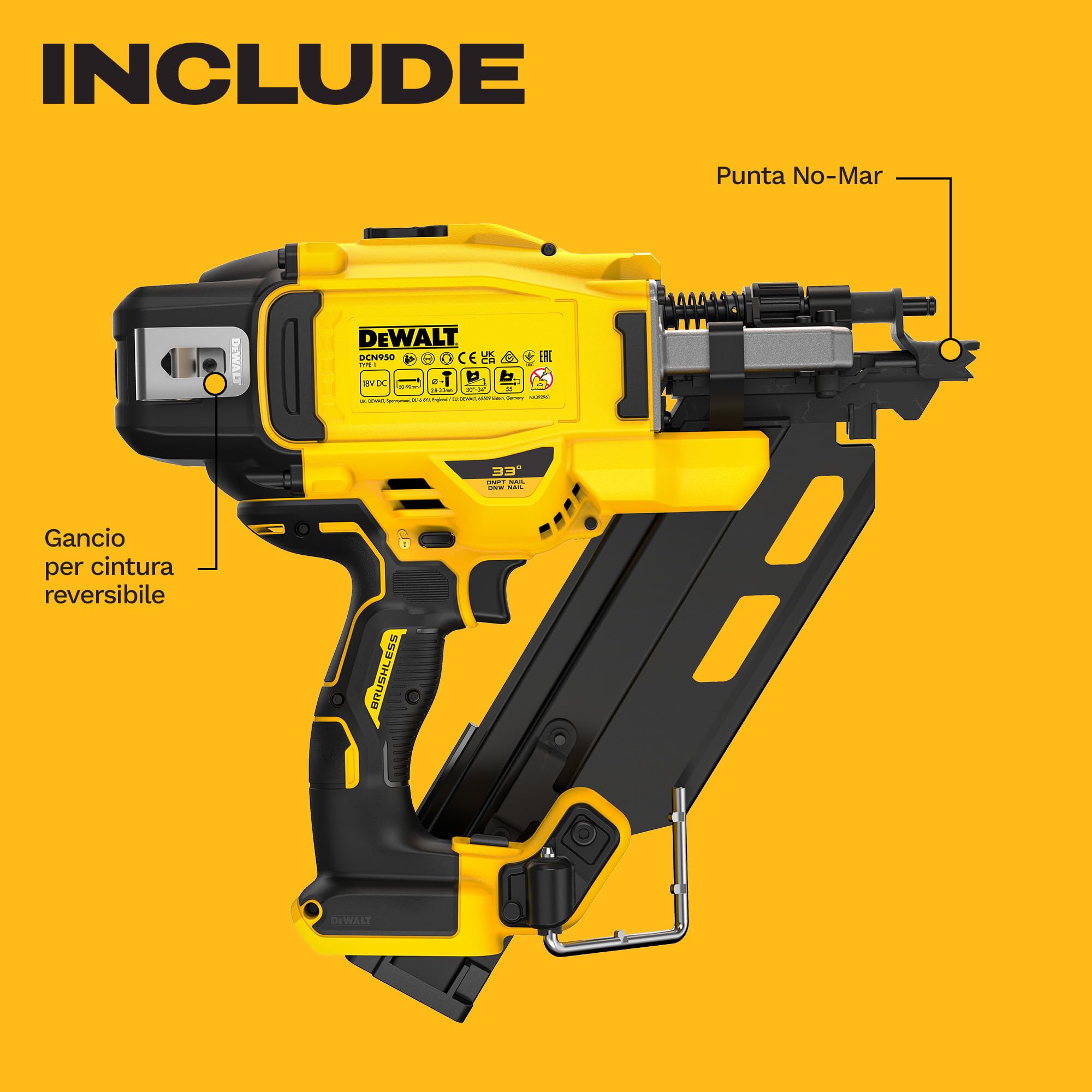 DEWALT 18V XR Chiodatrice per Strutture Brushless di Nuova Generazione, solo utensile, DCN950N-XJ