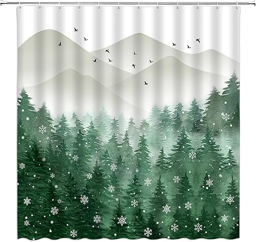 Miniatura 2 de Cortina de ducha de bosque brumoso, pino, acuarela, abstracta, niebla, montaña, verde, vegetal, rústico, misterioso, naturaleza, paisaje, decoración