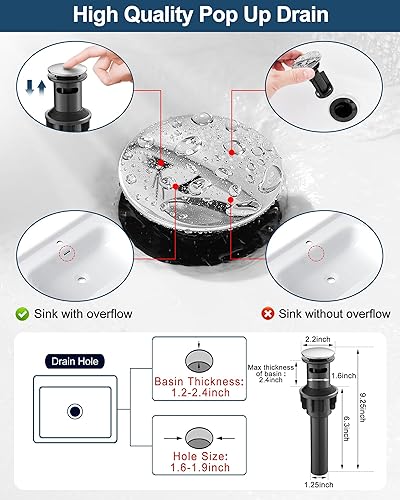 Miniatura 5 de Grifo de baño cromado en cascada, grifos de baño de latón de 4 pulgadas, un agujero o 3 agujeros, mango único con drenaje de polipropileno, placa de