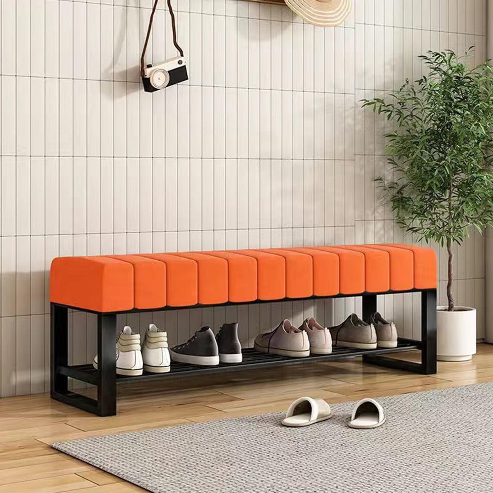Étagère à chaussures en métal moderne L60cm avec banc de rangement