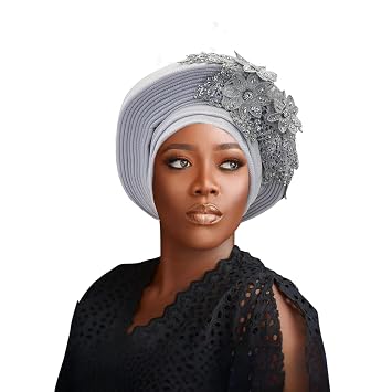 Fashion African Autogele Headtie Nigeria Women Head Wraps Already Made Wedding Geles white