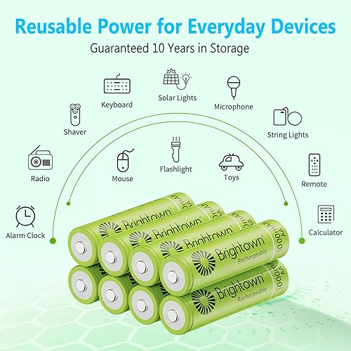Vista 20 de Brightown Paquete de 4 pilas AA de 2000 mAh y 4 pilas recargables AAA de 1000 mAh, batería de alta capacidad NiMH de 1.2 V, ideal para luces solares