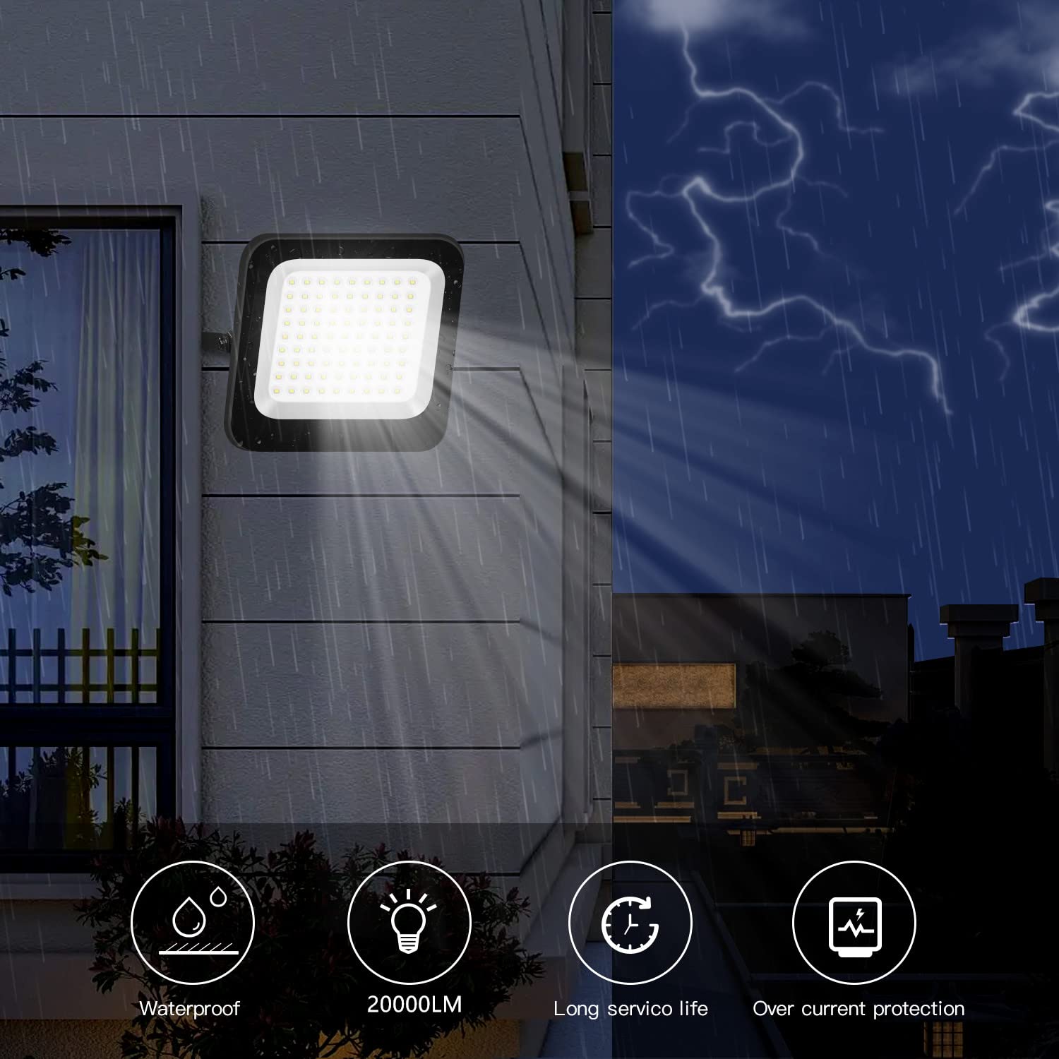 Focos LED Exterior 200W, 20000LM 6500K Blanco Frío Superbrillante Luces LED Exterior, Proyector LED Impermeable IP65 Luz de Inundación para Terraza, Jardín, Patio, Parque, Garaje, Pasillo