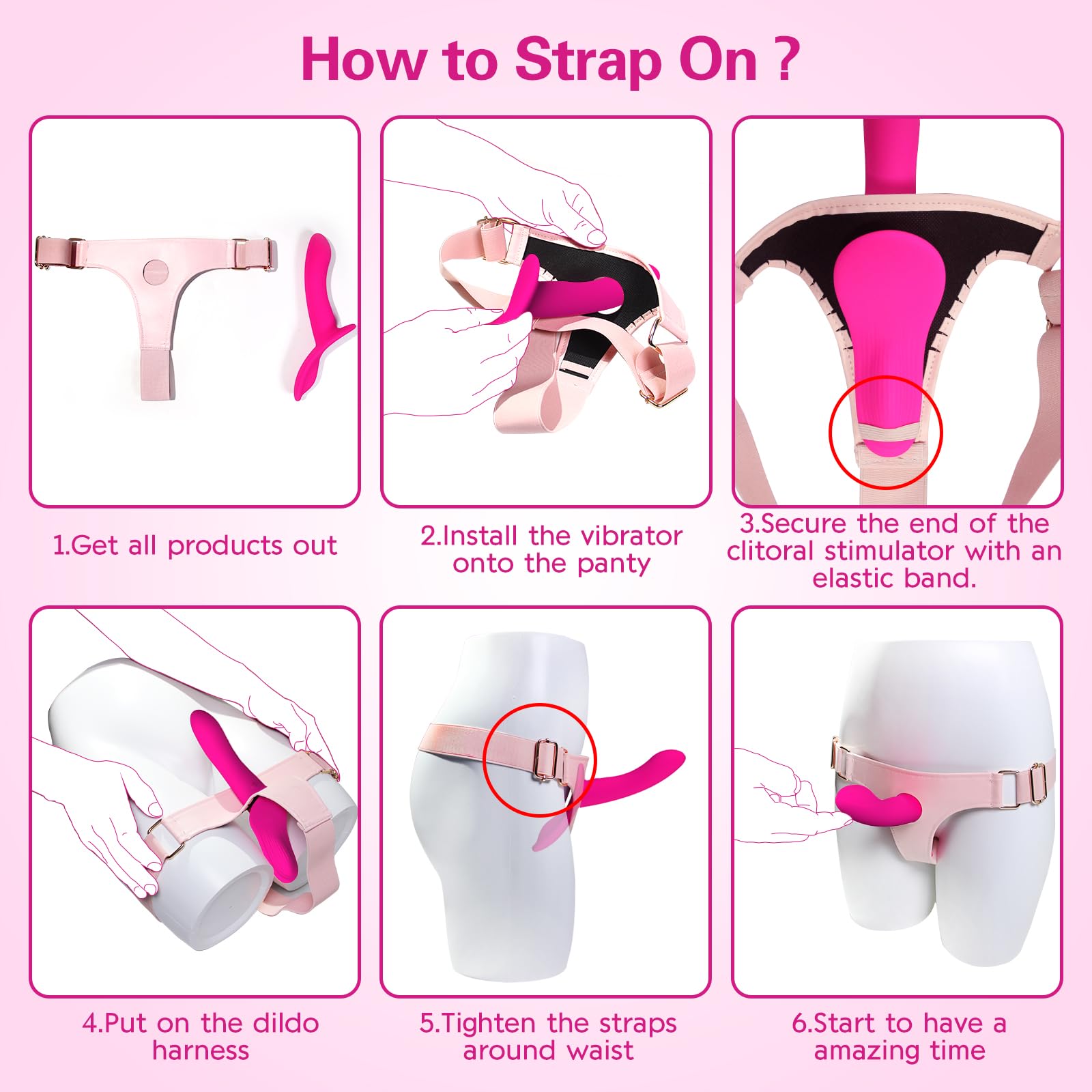 Gode Ceinture Vibrant Sextoys, Wordone Godes Ceintures Harnais Portables avec 10 Vibrations Doubles, Télécommande Godemiché Vibromasseur&Clit Stimulation, Jouet Adulte pour Femme Couple (A1005UK-Rose)