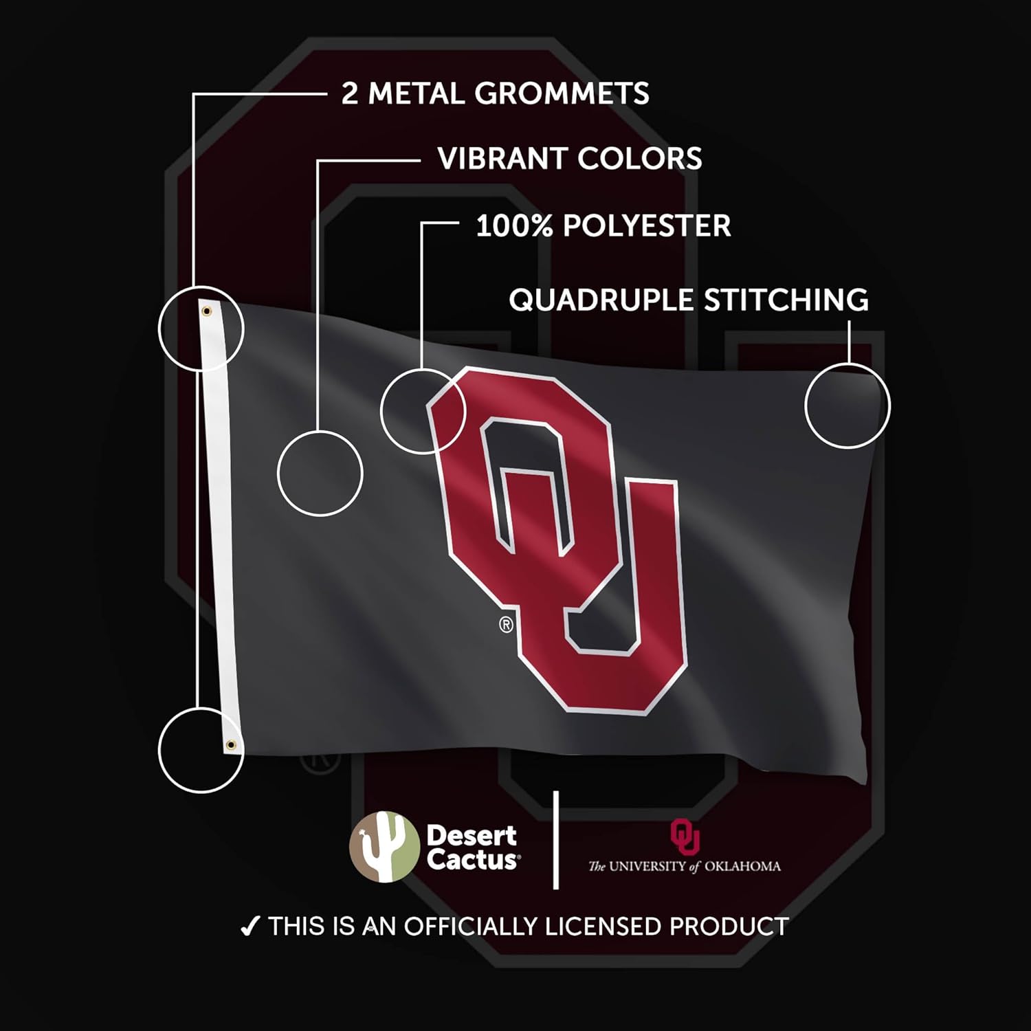 Desert Cactus University of Oklahoma UO Flag - 3 x 5 Feet Sooners Banner, Indoor/Outdoor Durable Fabric, 100% Polyester Design (Style Y) - Image 4