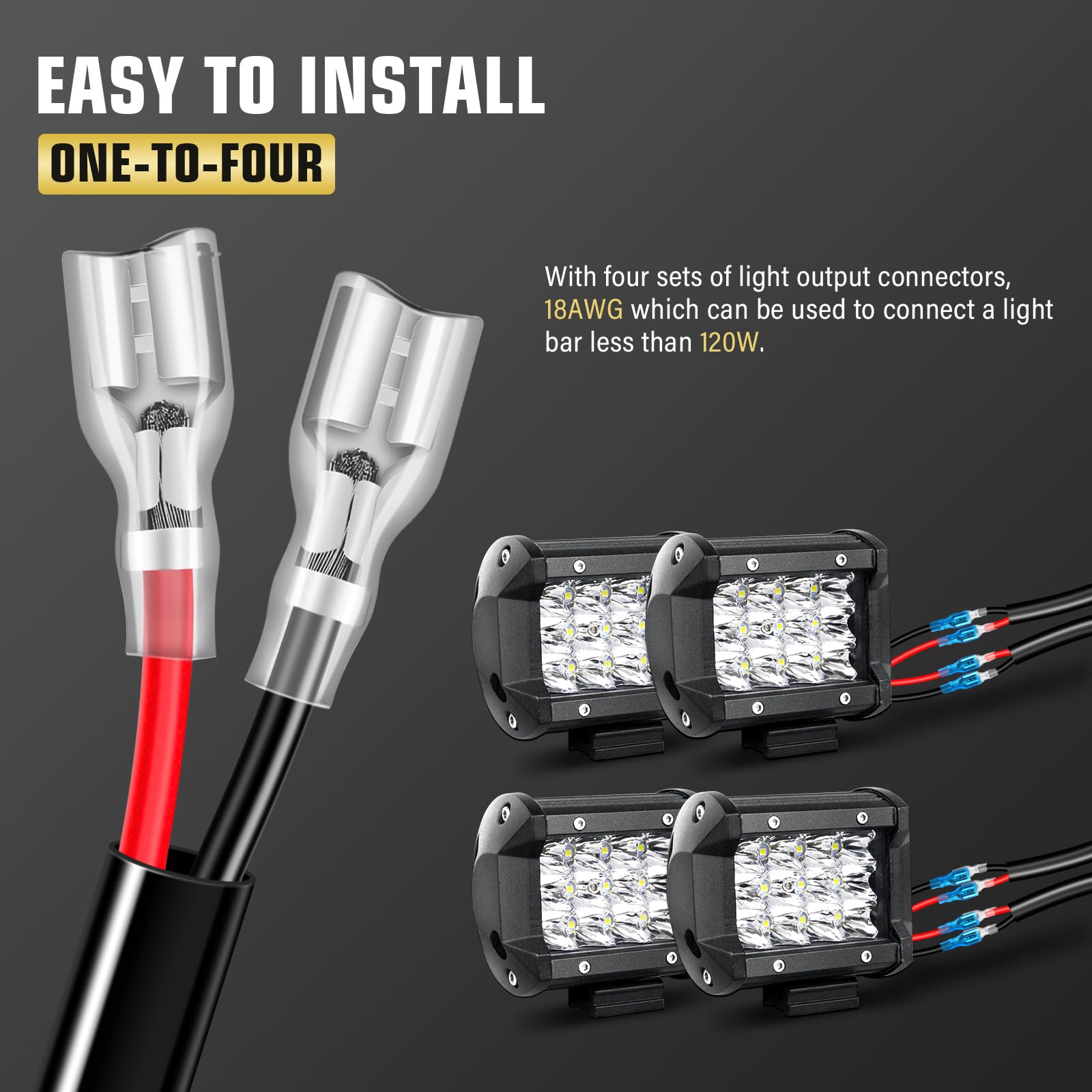 RIGIDON Estroboscópica Kit de cableado de luz antiniebla, 4 Lead 12V 18AWG CC Arneses de cableado Cable para barra led 4x4, lámpara trabajo led, faro trabajo led (Model D)