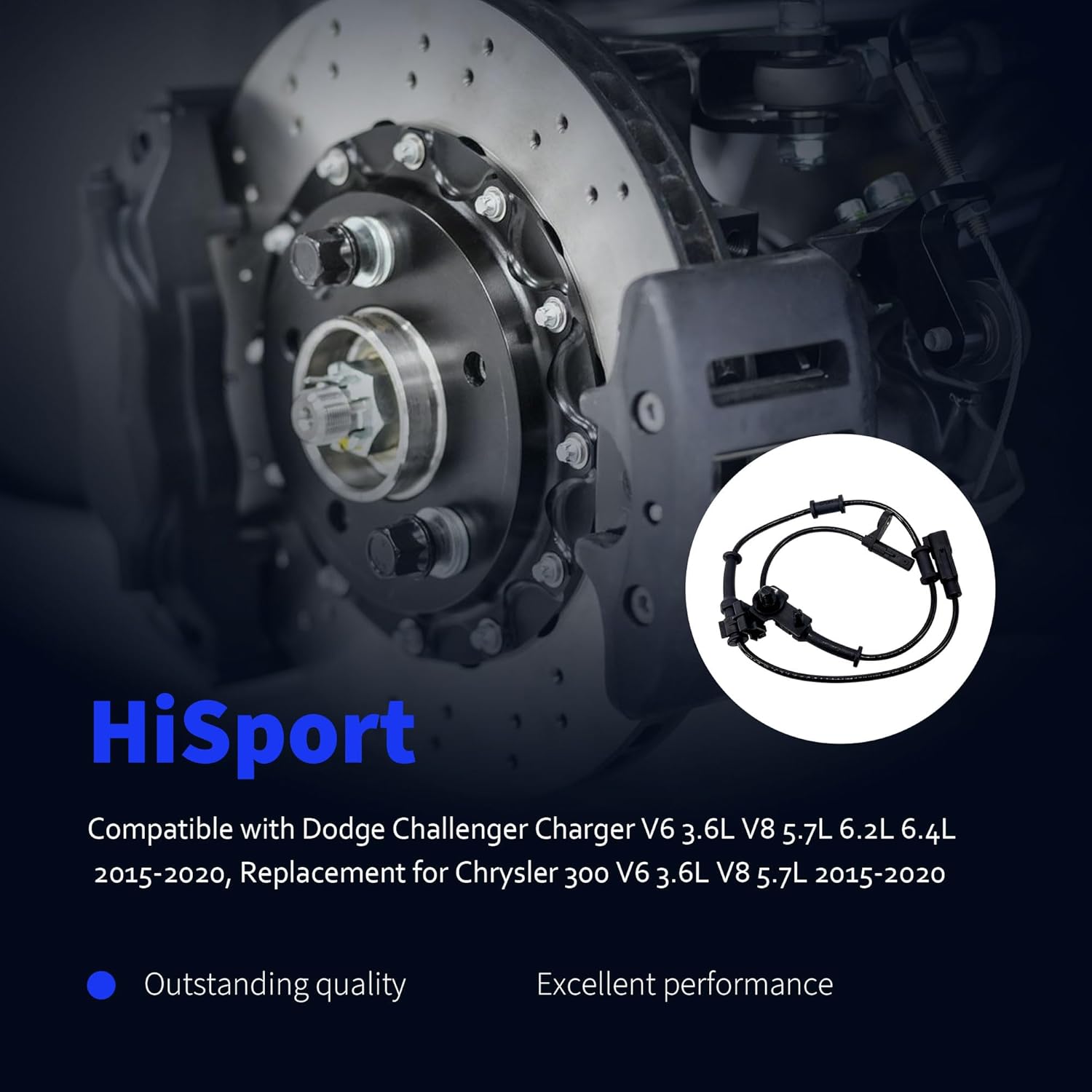 HiSport Front Left and Right Side ABS Wheel Speed Sensor 68199987AC Replacement for Chrysler 300 2015-2020,Replacement for Dodge Challenger Charger 2015-2020 Replace ALS2892 2PCS
